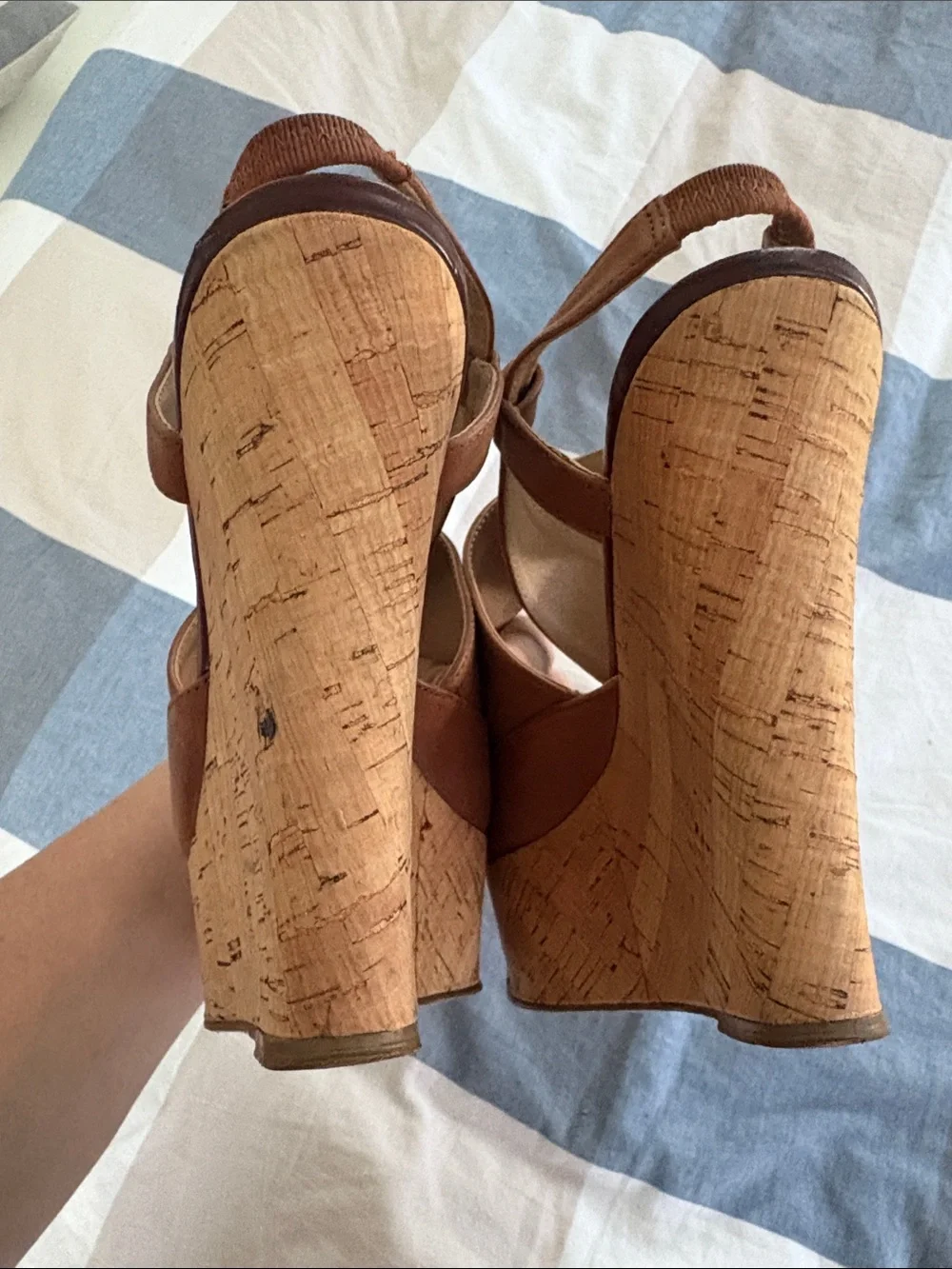 Steve Madden Brown Leather Cork Wedge Sandals